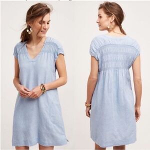 Anthropologie Maeve Blue Shift Dress • Small • Linen Blend •